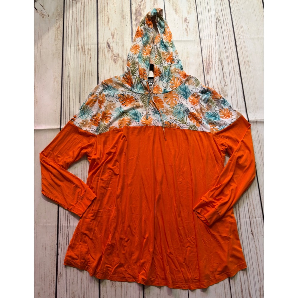 Jamby Styles Womens 4XL Orange Tropical Floral Colorblock Lightweight Hoodie